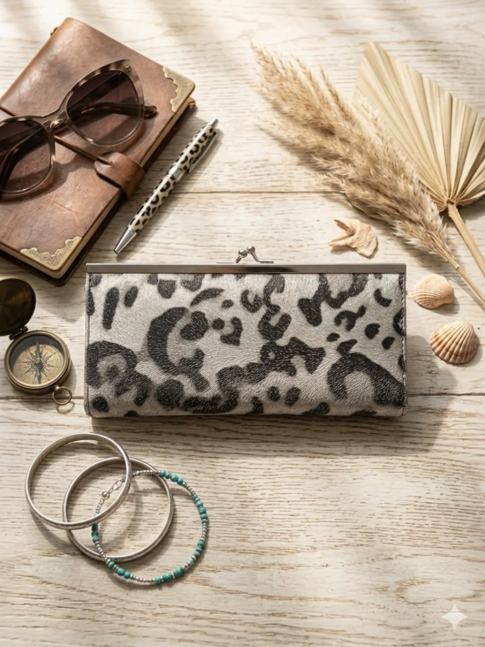 Women's Vintage Inspired Animal Print Clasp Wallet | Dark Glamour | Rare Find